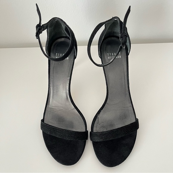 Stuart Weitzman Nunaked Strappy Heel Sandals, Black Goosebump Nappa Leather, 38 - Picture 2 of 5